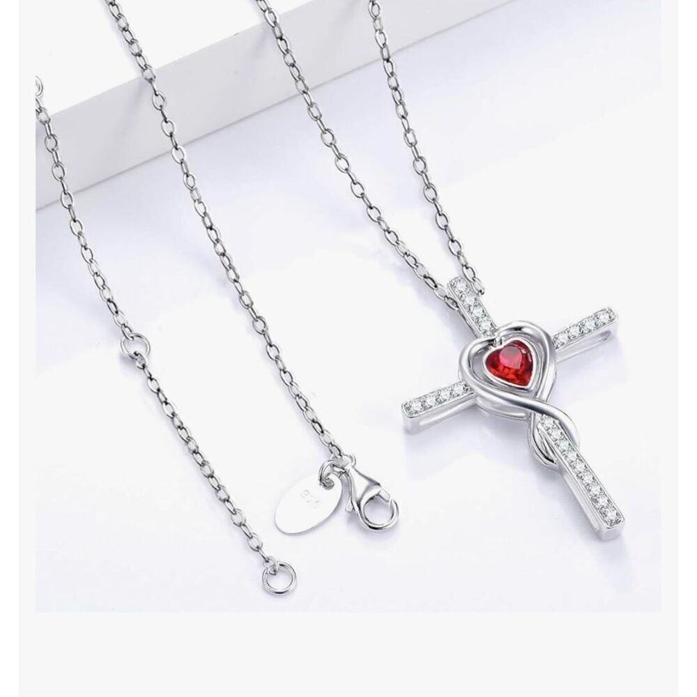 Dorella Love Infinity Necklace 925 Silver Garnet New in Box Flawed
